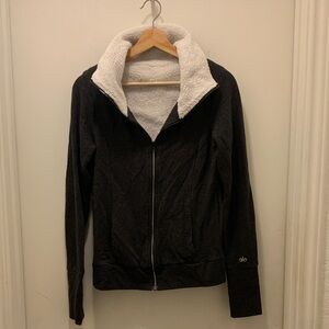 Alo Dark Gray Zip-Up Jacket with White Lining